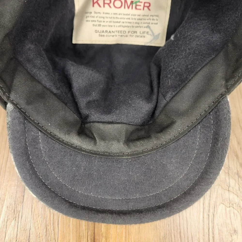 VTG Stormy Kromer Wool Hat Cap Fitted 6 7/8 Gray Plaid Made in USA Mens Outdoors